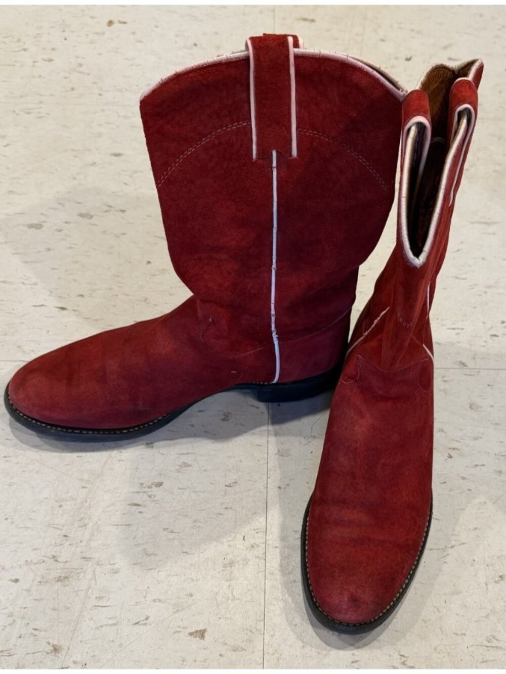 J Chisholm Western Red Suede Roper boots Women's Sz 6 M